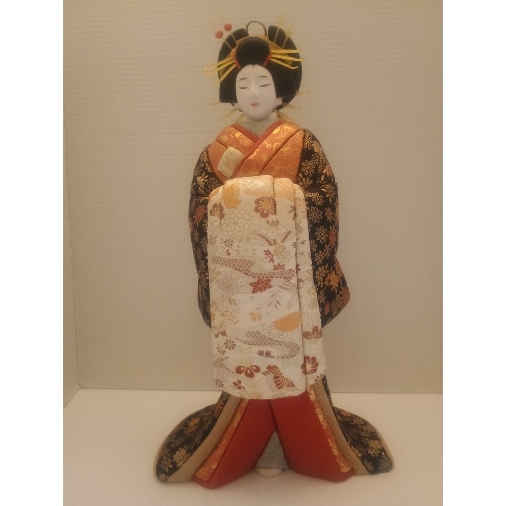 Vintage Beautiful Japanese Porcelain Tapestry 17"Geisha Doll